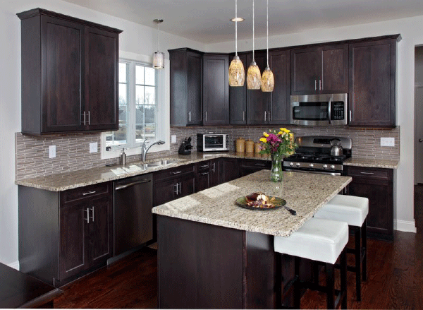 Dark Cabinets with Gold Countertops