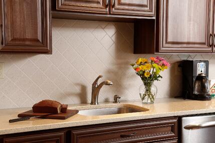 kitchen with full, routed Corian backsplash kitchen with full, routed Corian backsplash