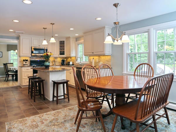 Cambria canterbury countertops and Antique White cabinets