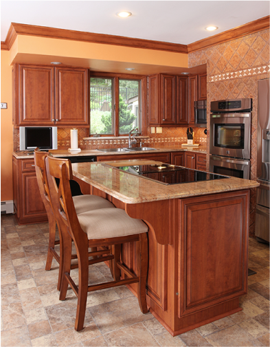 kitchen with island and lower wall cabinets