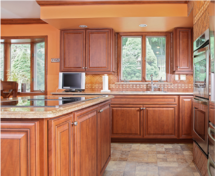 kitchen with island and lower wall cabinets