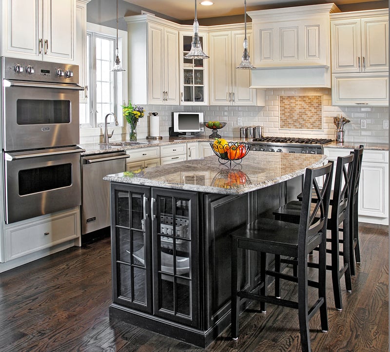 Two-tone design with black kitchen island