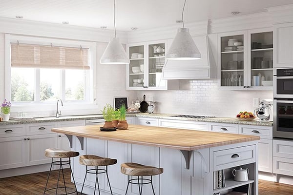White Kitchen Cabinets And Countertops, Natural Wood Cabinets With White Countertops