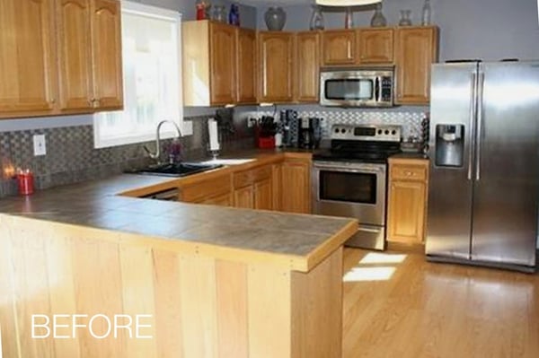 Cabinets to renovate a white kitchen in front of the photo