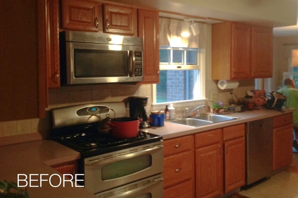 Kitchen Before Cabinet Resurfacing. After Cabinet Resurfacing