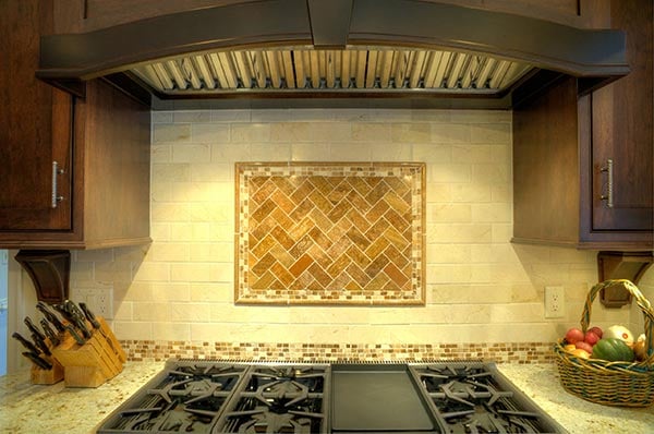 accent herringbone backsplash