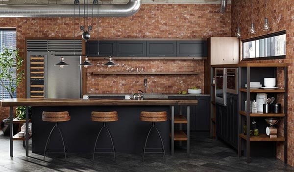 black and brick industrial kitchen