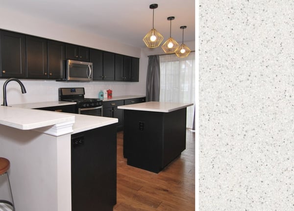 Kitchen With Dark Cabinets And White Quartz Counters White Kitchen Countertops Kitchen Tiles Design Backsplash With Dark Cabinets