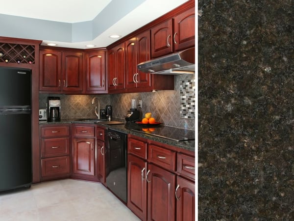 Red Cherry Kitchen Cabinets and Granite Uba Tuba Countertop