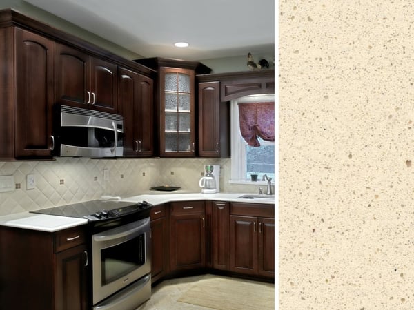 Dark Cherry Cabinets Paired With Light Silestone Quartz Countertop