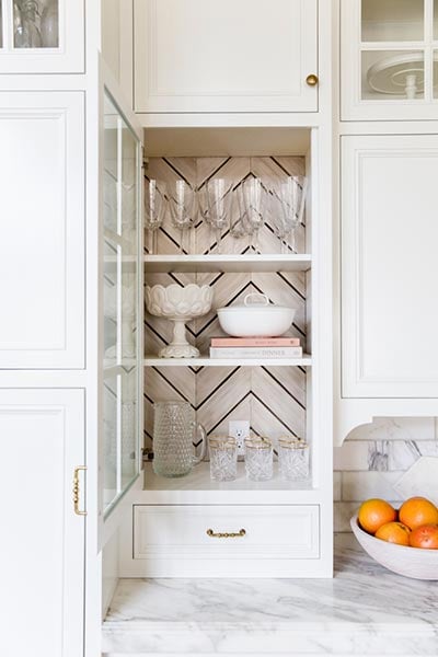 chevron lined kitchen cabinet