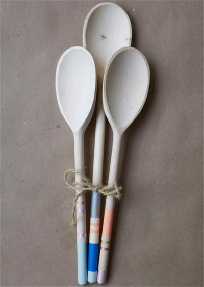 Wooden Spoons with Colorblock and Stripes