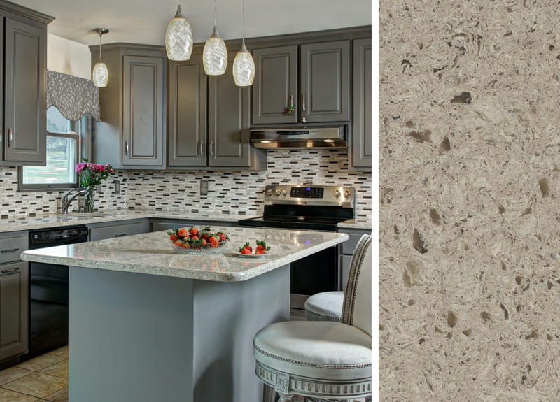 How To Pair Countertops With Gray Cabinets, Green Granite Countertops With Gray Cabinets