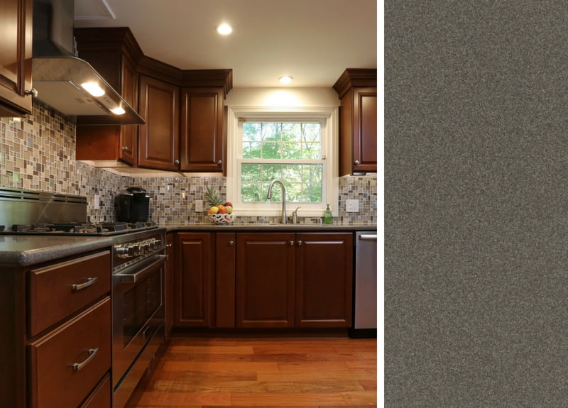 Dark Cabinets with a Gray Corian Countertop