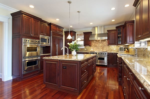 Dark Brown Kitchen Cabinets With Black Appliances dark wood traditional kitchen