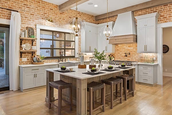 exposed brick and wood in kitchen