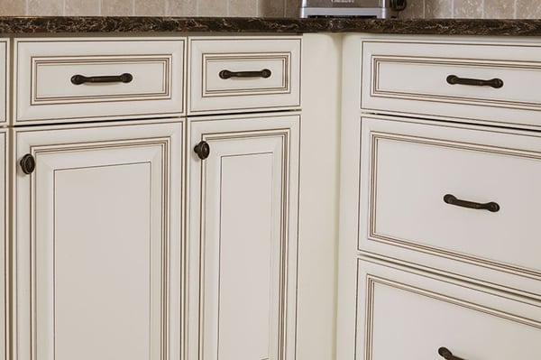 Glazed Cabinets Add Traditional Depth, White Kitchen Cabinets With Black Glaze