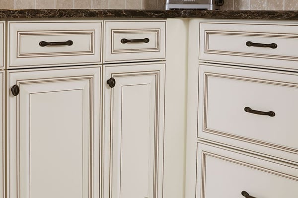 White Cabinets with Pinstriping Glaze