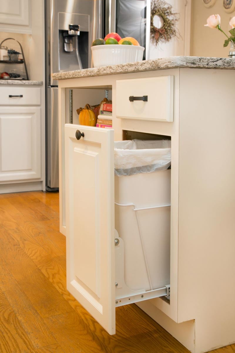 This Is the Smartest Trash Can Cabinet We've Ever Seen  Clever kitchen  storage, Trash can cabinet, Small kitchen decoration