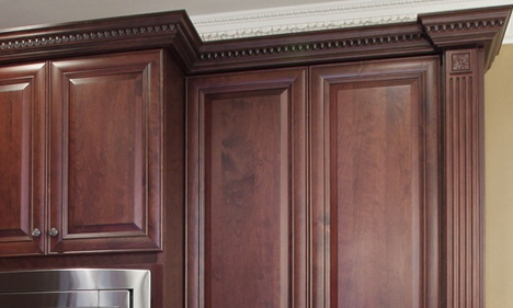 Dark Wood Kitchen Cabinet with Egg and Dart Crown Molding