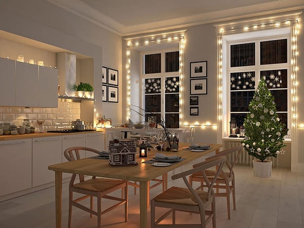 Modern Kitchen Decorated for Holidays