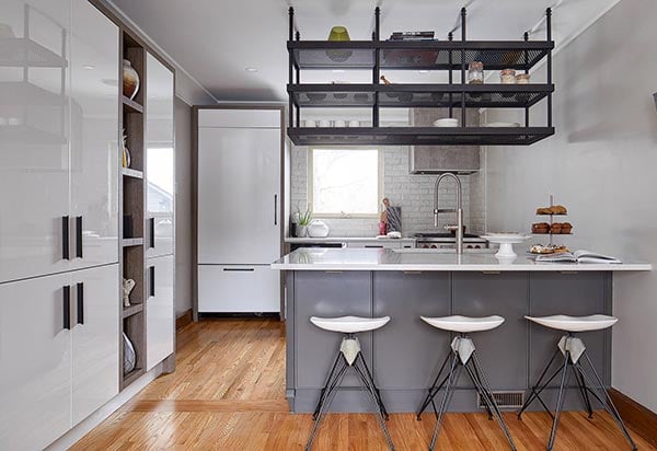 open shelving industrial kitchen