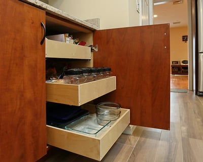 Refurbish and repurpose cabinets with storage space