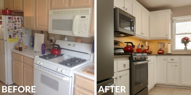 Before and After Kitchen Updated with New Stove, Countertop, and Backsplash