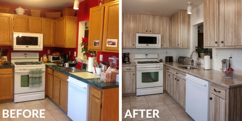 Kitchen Remodel Before and After with Barnwood Cabinets and Quartz Countertop