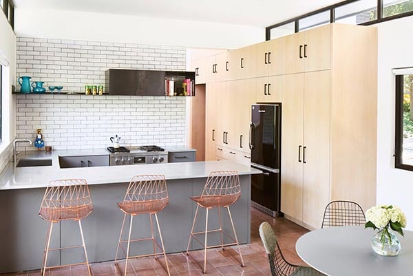 rose gold stools in the kitchen