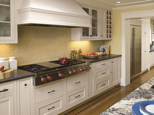 stacked or vertical herringbone backsplash pattern