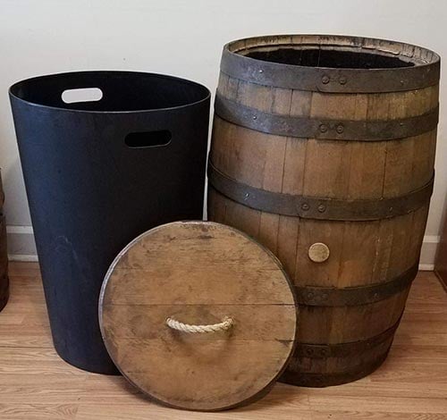 Whiskey Barrel Kitchen Trash Container