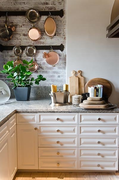 open shelving in a white kitchen