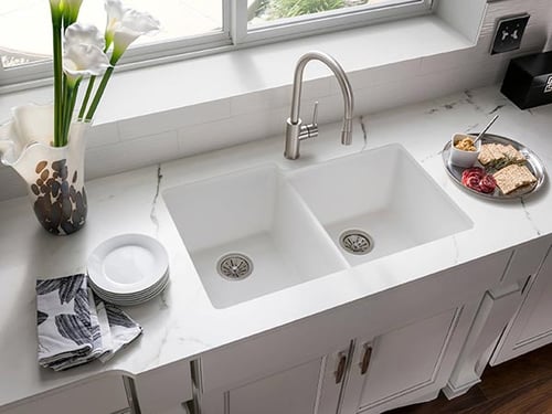 white quartz kitchen sink