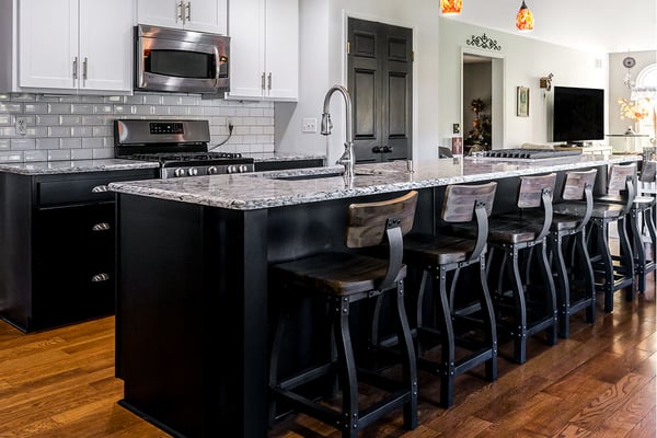 Navy Blue Kitchen with Natural Wood Cabinets