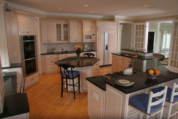 Light Maple Cabinets in Kitchen with French Doors