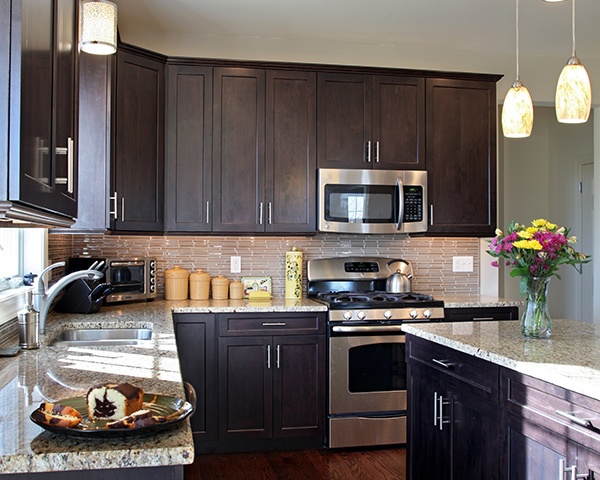 Dark Wood Cabinets in Shaker Style