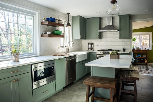 kitchen with white laminate cabinets