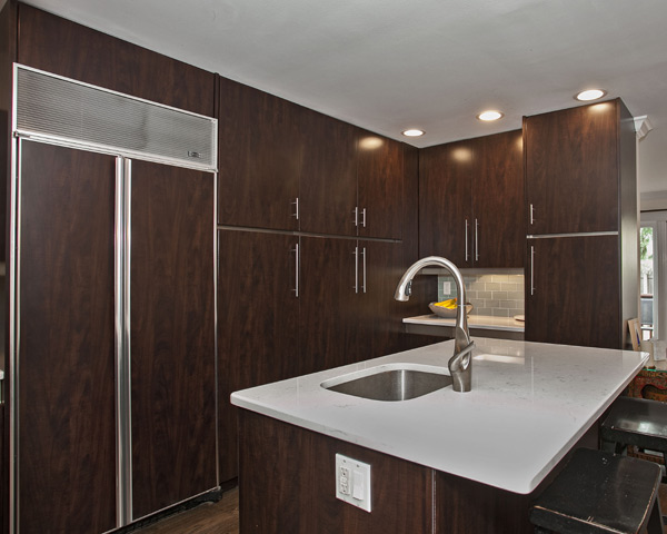 Chocolate Pear Cabinet Kitchen with Integrated Side-by-Side Refrigerator