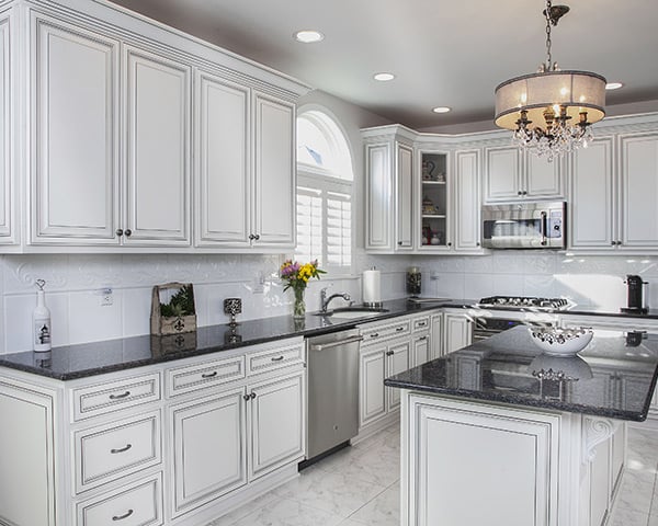 Tuxedo White Kitchen with Black Countertops