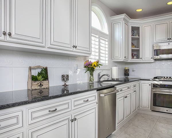 Stunning white kitchen cabinets with gray glaze Glazed Cabinets Add Traditional Depth Dimension To Any Kitchen