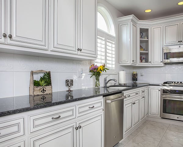 White Kitchen Cabinets with Black Glaze