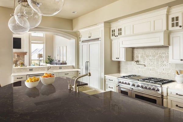 Corian quartz dark and light kitchen countertops