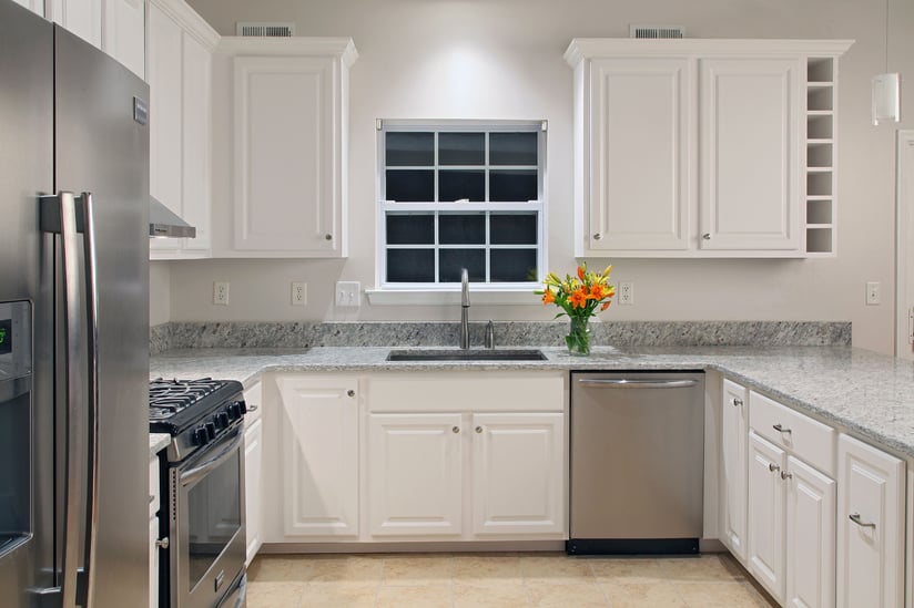Refaced Kitchen with Frosty White Prestige Square Doors and Cambria Quartz Countertops