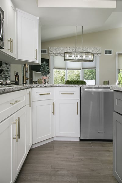 white and gray kitchen floor design
