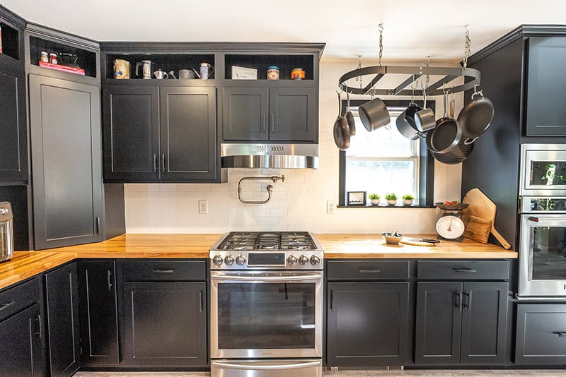 Small kitchen store dark cabinets