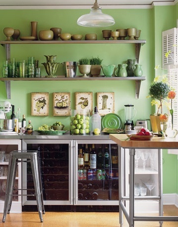 Green Kitchen with a Variety of Plants