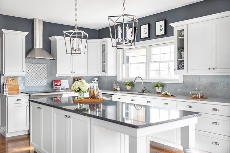 White Kitchen with Blue Accent Colors