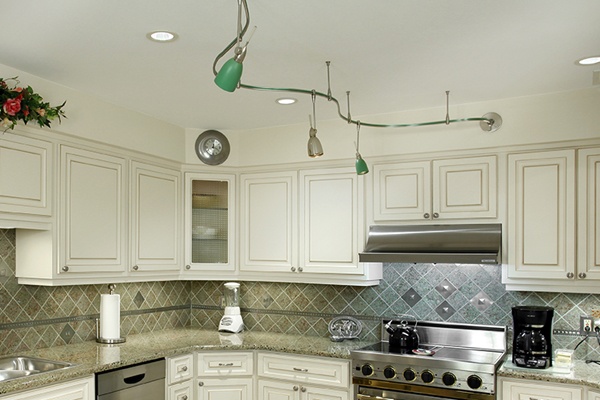 Track Lighting in a White Kitchen