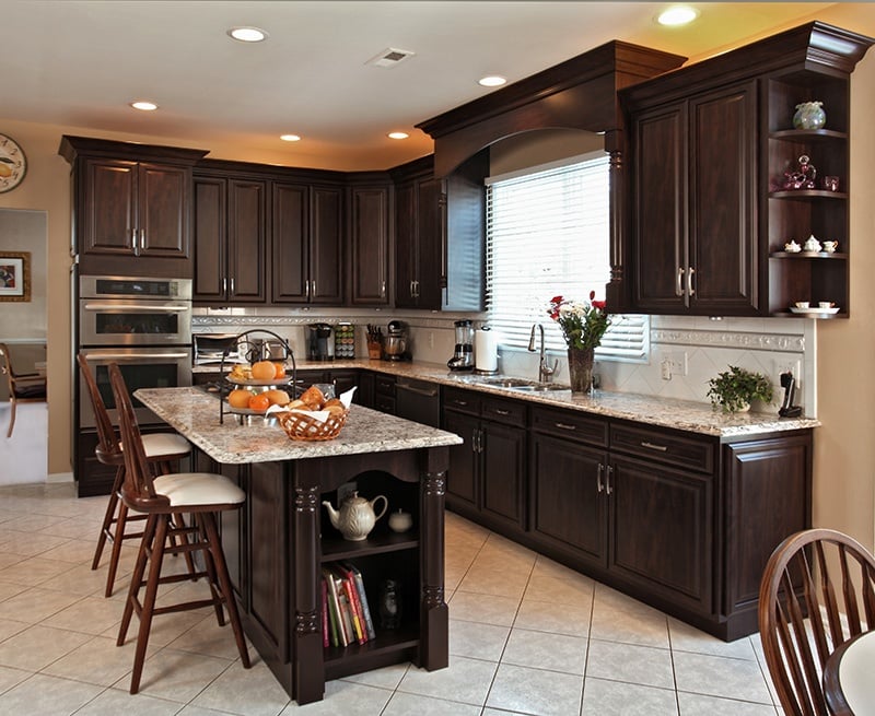 Chocolate Cabinets With Light Granite Countertops Countertops Ideas   After Chocolate Pear 